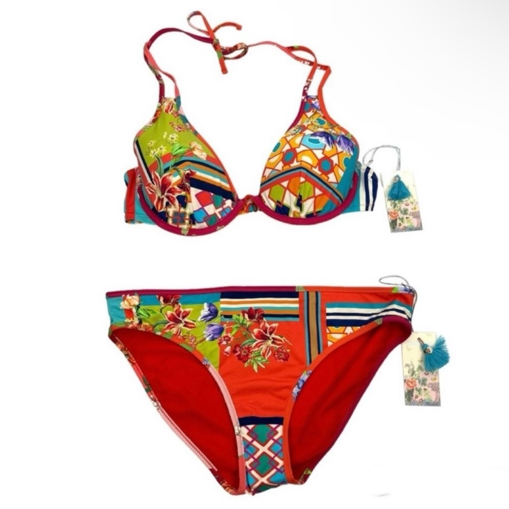 JOHNNY WAS Kaya Bikini Swimsuit Set NEW Size L Boho Floral
